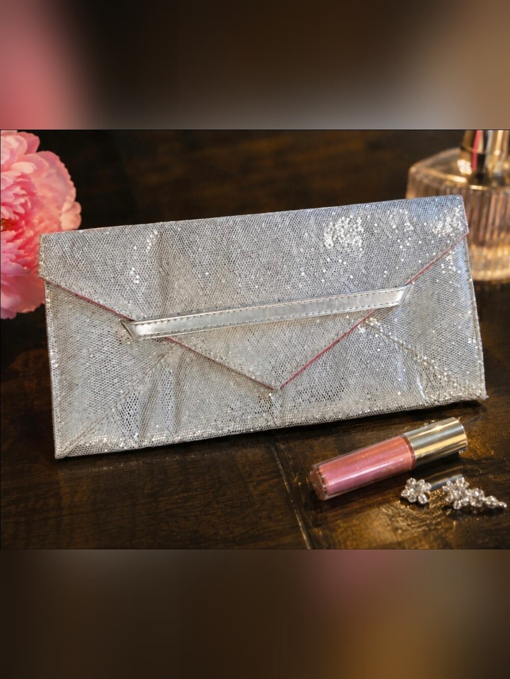 New With Tags Victoria's Secret Silver Evening Envelope Clutch Purse
